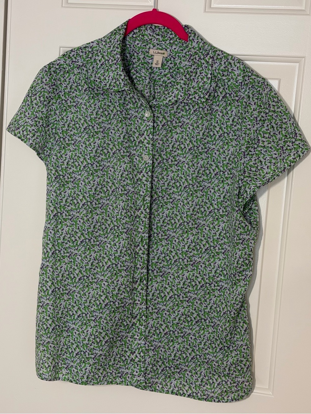 Vintage L.L. Bean Green Floral Short-Sleeve Button Front Top